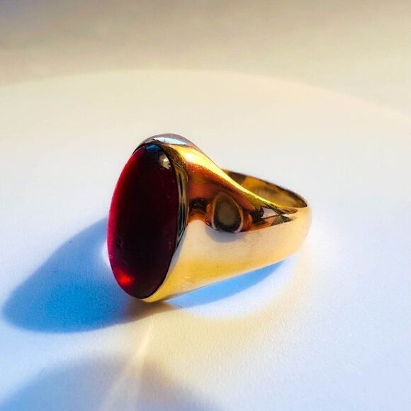 ANTIQUE GOLD- Georgian Era- Carnelian Ring- Size 8- 3cttw Cabochon -5.4g - Picture 9 of 16